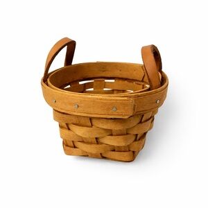 Longaberger 1995 Mini Round Planter Basket 0644 Leather Handles small
